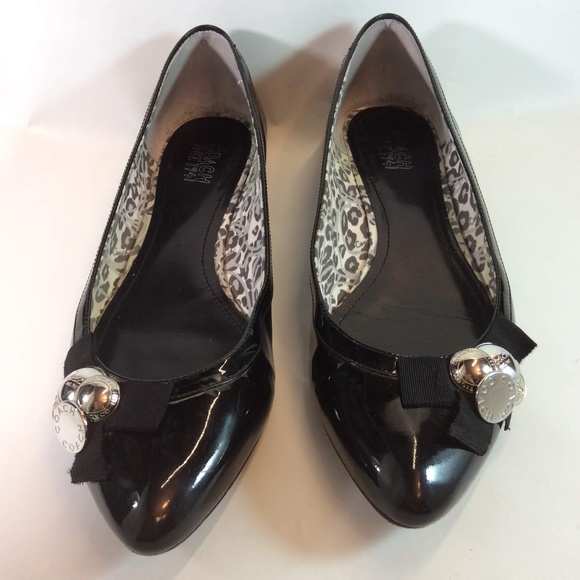 COACH Black Patent Leather Pointy Toed Flats Sz9B - Picture 7 of 8